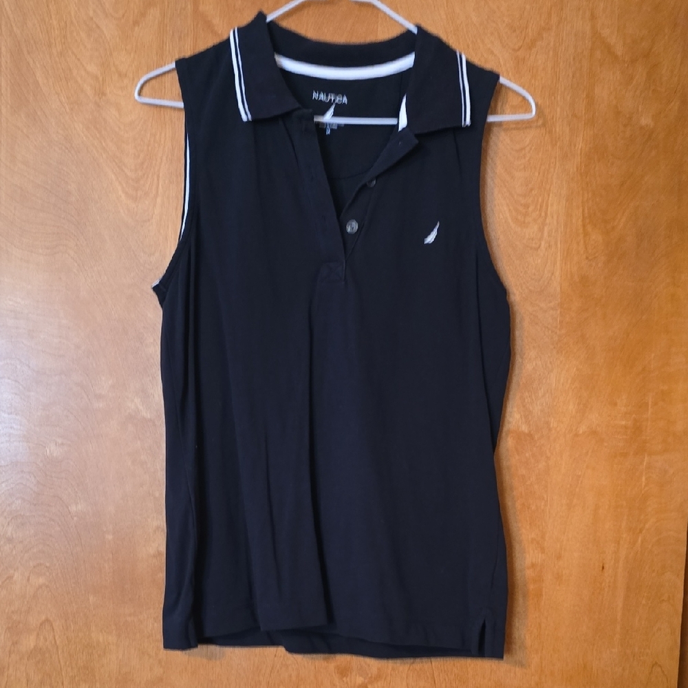 Nautica Navy Sleeveless Polo with White Accents